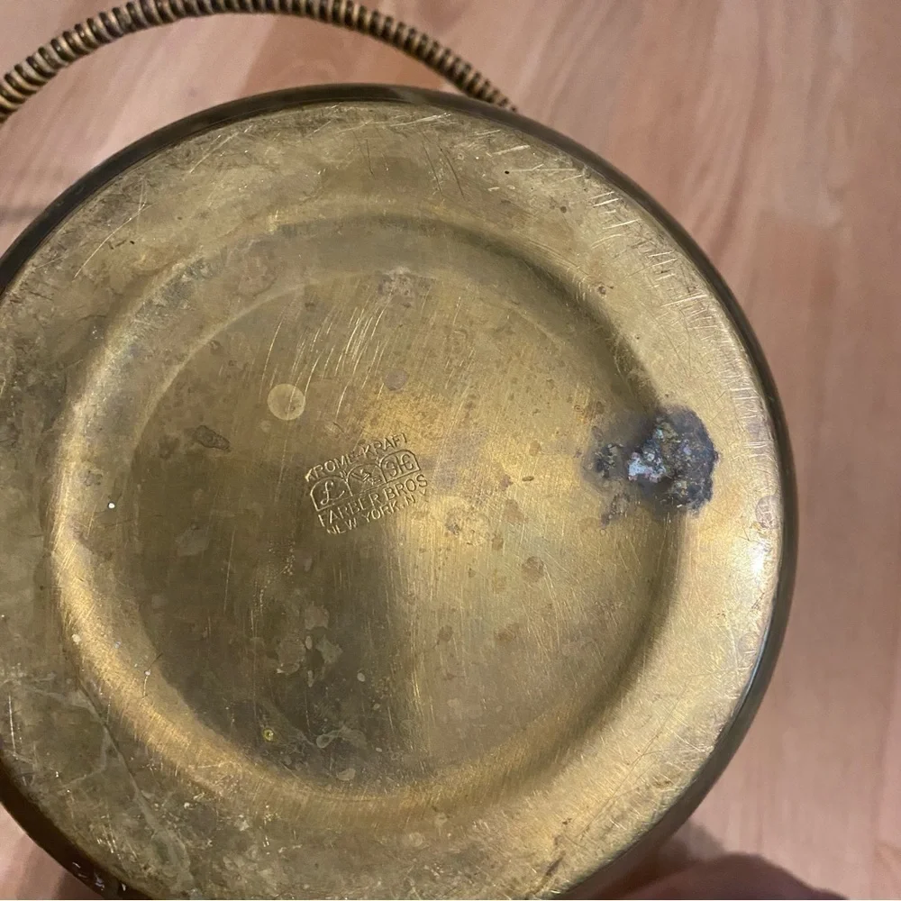 Vintage Farber Brothers Brass 2 Qt Ice Bucket W/ Lid and Handle Brown Gold
